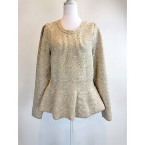 Madewell Peplum Sweater Beige Wool Blend Knit Ruffle Hem Pullover M